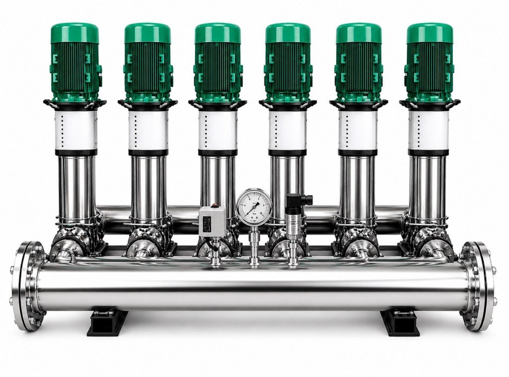 Six-pump variable speed booster manifold